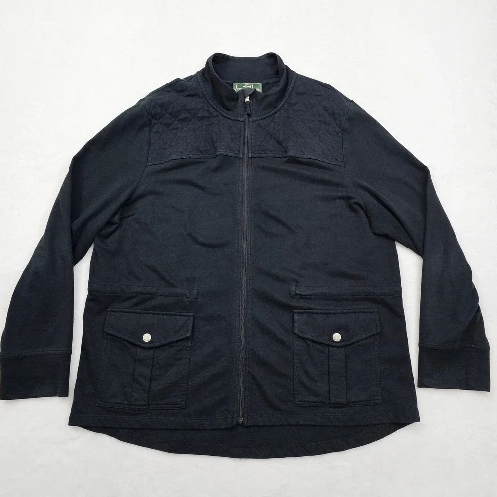 Lauren Active Ralph Lauren Jacket Womens 2X Black Full Zip Cotton Equestrian Ivy